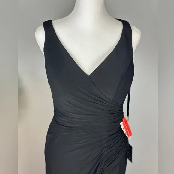 NWT Ieena for Mac Duggal Black Faux Wrap Sleeveless V Neck Gown Style #26531 - Picture 8 of 12